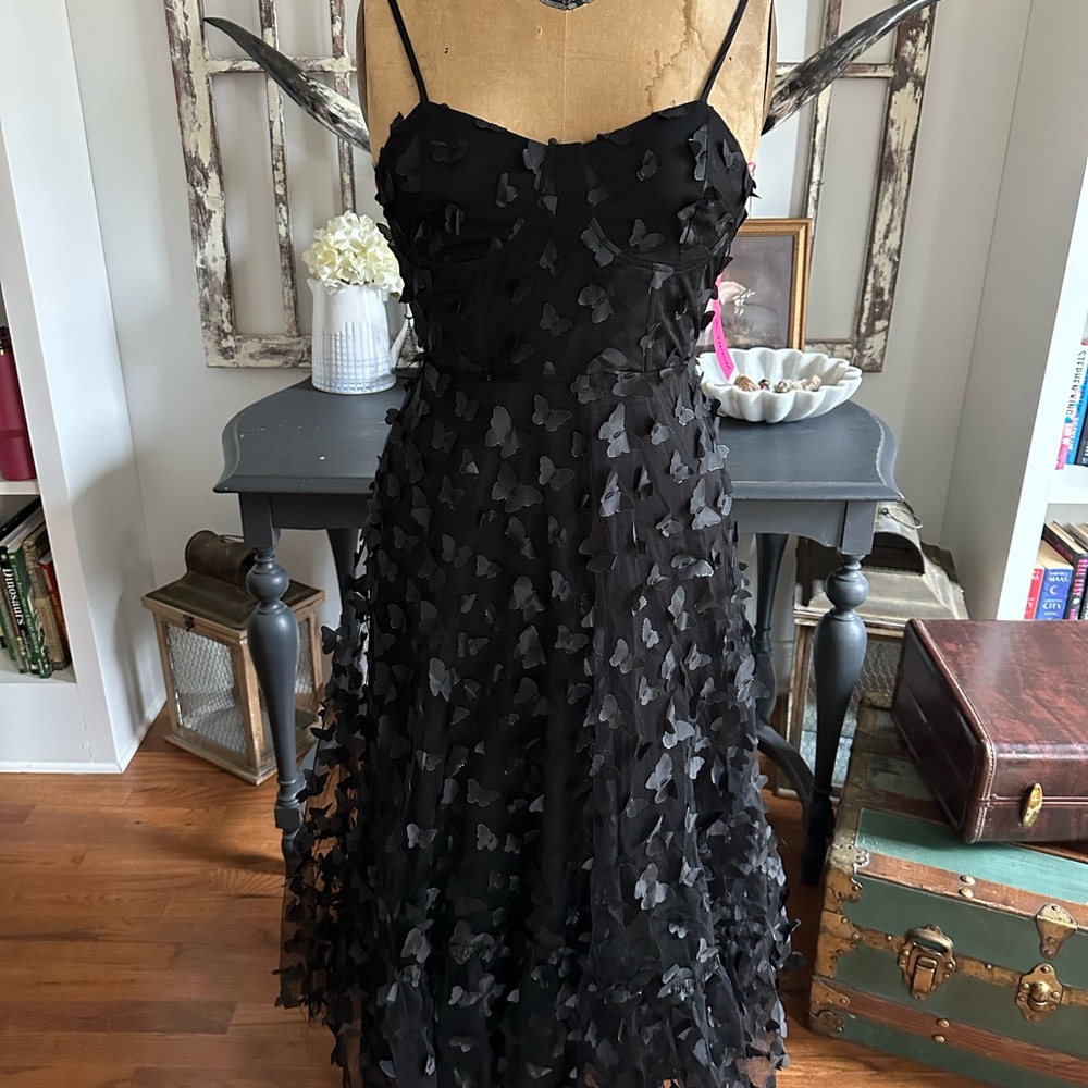 New with Tags Betsey Johnson Black Butterfly Maxi Dress Size M